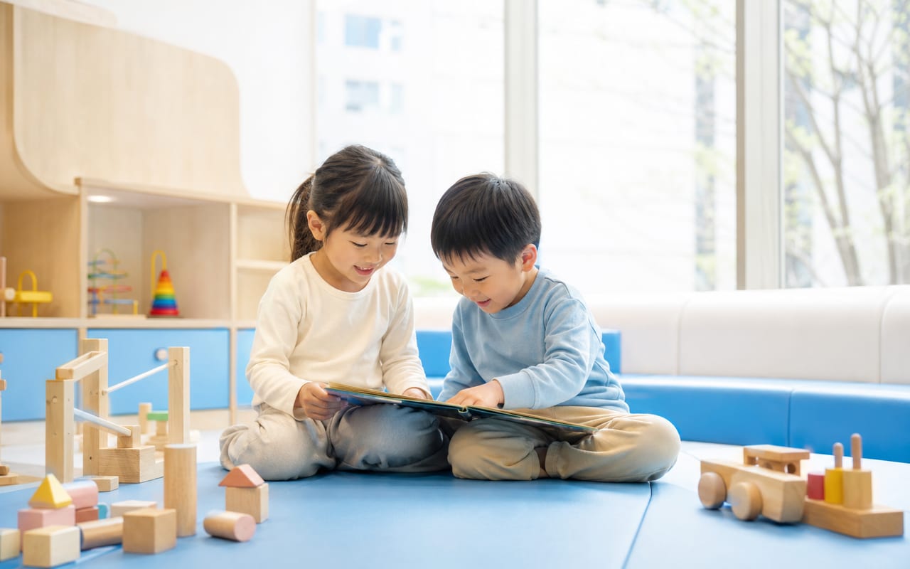 プレイルームで遊びながら順番を待つ子供たち